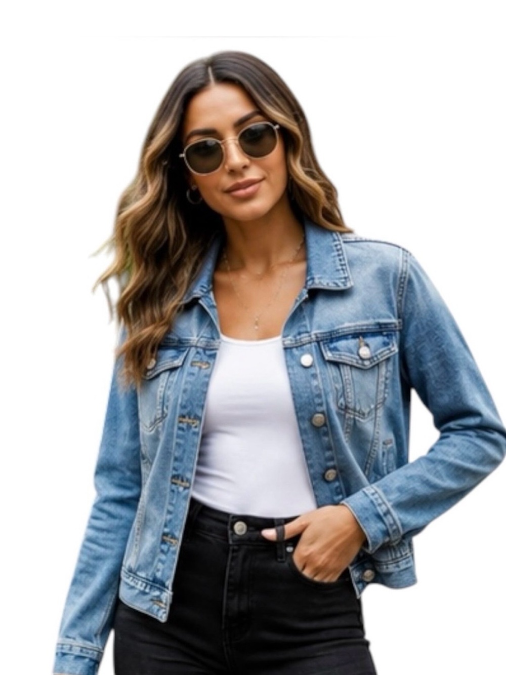 Love Tree Medium Blue Cropped Denim Jacket